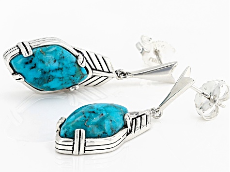 Blue Turquoise Rhodium Over Sterling Silver Earrings