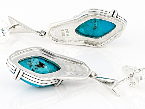 Blue Turquoise Rhodium Over Sterling Silver Earrings