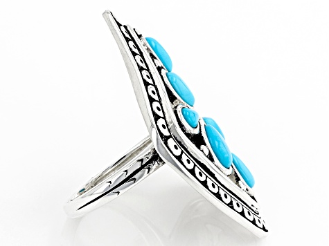 Sleeping Beauty Turquoise Rhodium Over Sterling Silver Cluster Ring