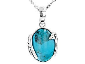 Blue Turquoise Rhodium Over Silver Eagle Enhancer with 18" Chain