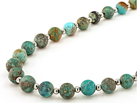 Multicolor Turquoise Rhodium Over Sterling Silver Bead Necklace 5-7mm