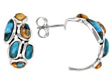Blended Turquoise and Spiny Oyster Shell Rhodium Over Silver Earrings