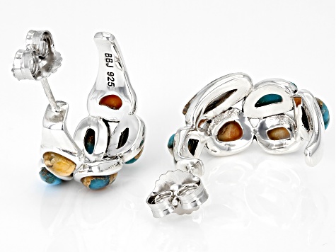 Blended Turquoise and Spiny Oyster Shell Rhodium Over Silver Earrings