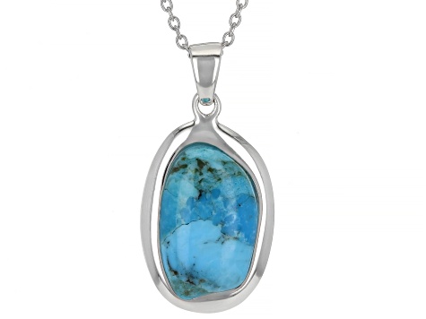Blue Turquoise Rhodium over Sterling Silver Pendant with Chain