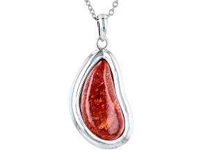 Red Sponge Coral Rhodium over Sterling Silver Pendant with Chain