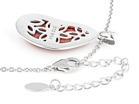 Red Sponge Coral Rhodium over Sterling Silver Pendant with Chain