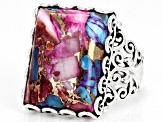 Blended Turquoise and Purple Spiny Oyster Shell Rhodium Over Sterling Silver Ring