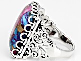 Blended Turquoise and Purple Spiny Oyster Shell Rhodium Over Sterling Silver Ring