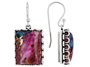 Blended Turquoise and Purple Spiny Oyster Shell Rhodium Over Sterling Silver Earrings