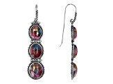 Blended Turquoise and Purple Spiny Oyster Shell Rhodium Over Silver 3-Stone Earrings