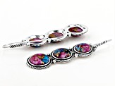 Blended Turquoise and Purple Spiny Oyster Shell Rhodium Over Silver 3-Stone Earrings
