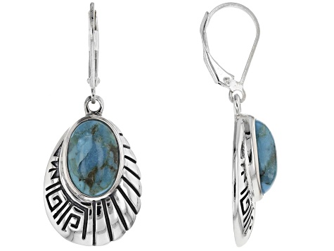 Blue Turquoise Rhodium Over Sterling Silver Dangle Earrings