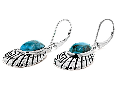 Blue Turquoise Rhodium Over Sterling Silver Dangle Earrings