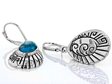 Blue Turquoise Rhodium Over Sterling Silver Dangle Earrings