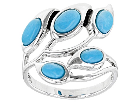 Blue Sleeping Beauty Turquoise Rhodium Over Sterling Silver Ring