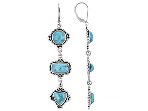 Blue Turquoise Rhodium Over Sterling Silver 3-stone Dangle Earrings