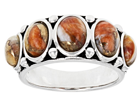 Spiny Oyster Shell  Rhodium Over Sterling Silver 5-Stone Ring
