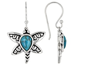 Blue Turquoise Rhodium Over Sterling Silver Dragonfly Earrings