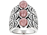 Pink Rhodochrosite Rhodium over Sterling Silver 3-Stone Ring