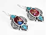 Blended Turquoise and Purple Spiny Oyster Shell Rhodium Over Silver Earrings