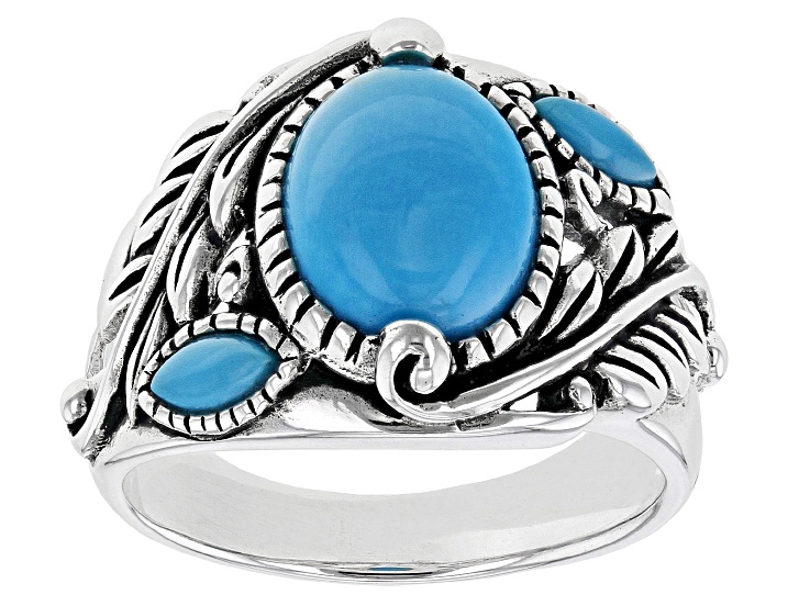 Blue Sleeping Beauty Turquoise Rhodium Over Silver Ring
