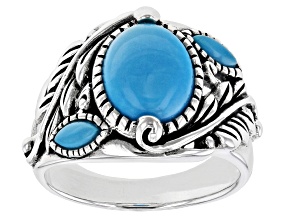 Blue Sleeping Beauty Turquoise Rhodium Over Silver Ring