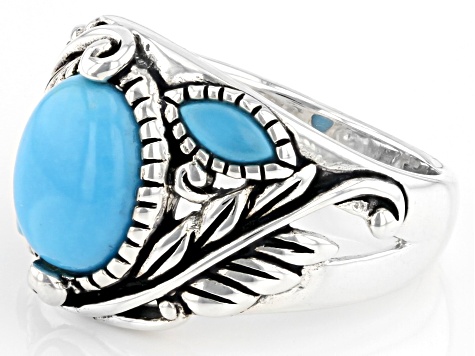 Blue Sleeping Beauty Turquoise Rhodium Over Silver Ring