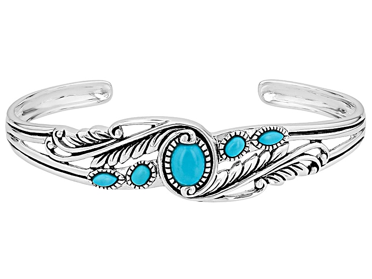 Blue Sleeping Beauty Turquoise Rhodium Over Silver Cuff Bracelet