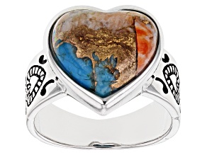 Blended Turquoise and Spiny Oyster Shell Ring Over Silver Heart Ring