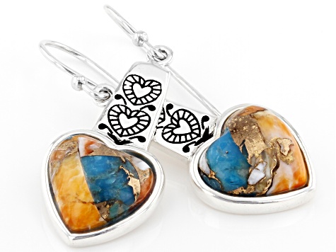 Blended Turquoise and Spiny Oyster Shell Sterling Silver Heart Earring