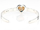 Blended Turquoise and Spiny Oyster Shell Rhodium Over Sterling Silver Heart Cuff Bracelet