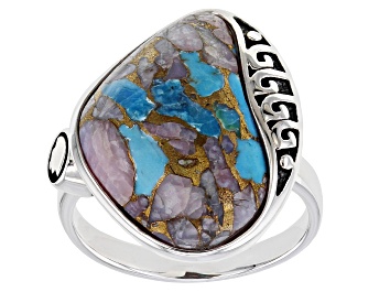Picture of Blended Turquoise and Pink Opal Rhodium Over Silver Ring