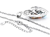 Blended Turquoise and Spiny Oyster Shell Rhodium Over Silver Heart Pendant with Chain