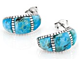 Blue Turquoise Rhodium Over Sterling Silver Inlay J-Hoop Earrings