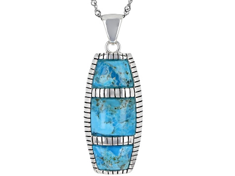 Blue Turquoise Rhodium Over Sterling Silver Inlay Pendant with Chain