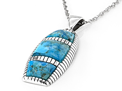 Blue Turquoise Rhodium Over Sterling Silver Inlay Pendant with Chain