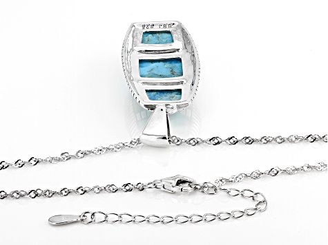 Blue Turquoise Rhodium Over Sterling Silver Inlay Pendant with Chain