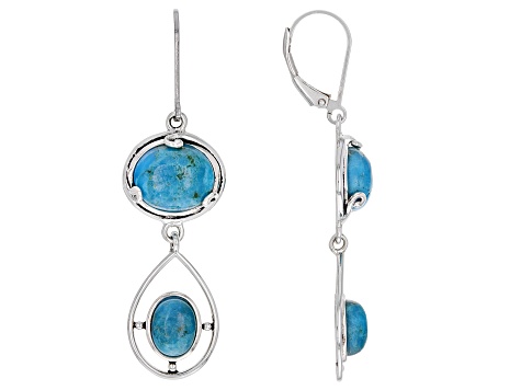 Turquoise Rhodium Over Sterling Silver 2-Stone Earrings