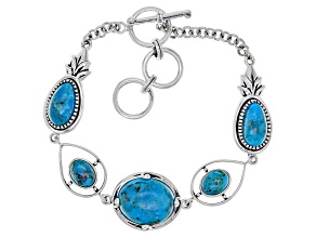 Turquoise Rhodium Over Sterling Silver Station Bracelet