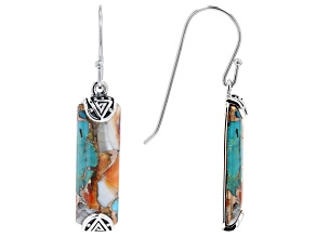 Blended Turquoise and Orange Spiny Oyster Shell Rhodium Over Silver Earrings