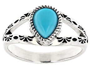 Sleeping Beauty Turquoise Pear Shaped Rhodium Over Silver Solitaire Ring