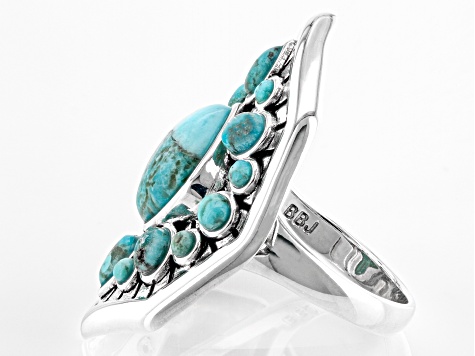 Blue Turquoise Rhodium Over Silver Center Design Ring