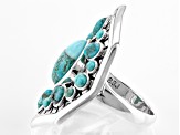 Blue Turquoise Rhodium Over Silver Center Design Ring