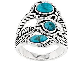 Blue Turquoise Rhodium Over Sterling Silver 3-Stone Ring