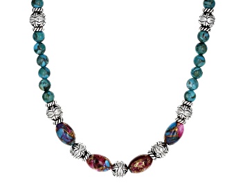 Picture of Blended Turquoise with Purple Spiny Oyster Rhodium Over Silver Necklace