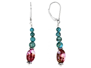 Blended Turquoise with Purple Spiny Oyster Rhodium Over Silver Earrings