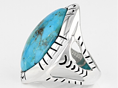Freeform Blue Turquoise Rhodium Over Silver Statement Solitaire Ring