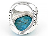 Freeform Blue Turquoise Rhodium Over Silver Statement Solitaire Ring