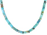 Blue Turquoise Rondelle and Bamboo Rhodium Over Silver Necklace