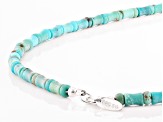 Blue Turquoise Rondelle and Bamboo Rhodium Over Silver Necklace